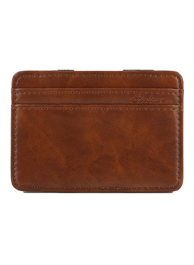 Faux Leather Slim Bi-Fold Money Clip Dark Brown
